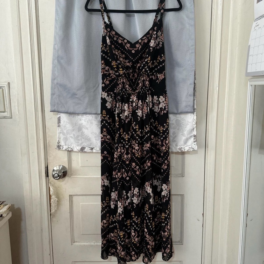 City Chic Black Maxi Dress with Pink and Cream Floral Print